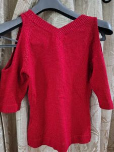 Red Sparkle V-Neck Sweater