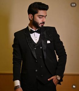 Mens Stylish Black 5 pcs suit  Armani Fabr