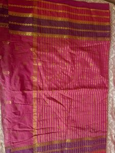 Vibrant Pink Saree with Gold Border