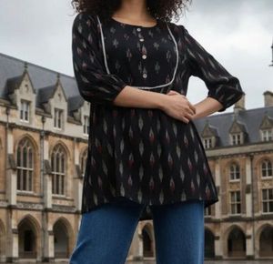 Stylish Black Ikat Print Kurta