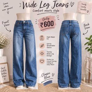 Trendy Wide Leg Jeans - Classic Blue