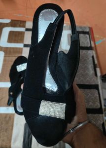 Black Slingback Heels with Rhinestone Detail