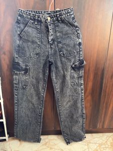 y2k grunge washed black cargo wide leg jeans
