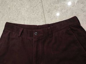 Men's Maroon Corduroy Wide-Leg Pants