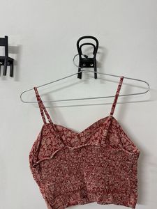 Red Floral Print Smocked Camisole Top