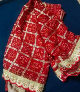 Price Drop - Maroon & Beige Printed Bandhani Saree