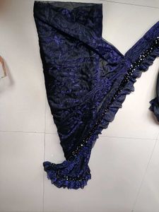 10-12 year girl Elegant Sequined Blue Saree