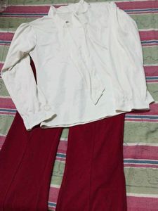 Chic White top and Red Pants Set