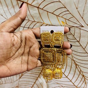 Gold Tone Dangle Jhumka Earrings