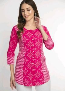 Pink & White Cotton Kurti