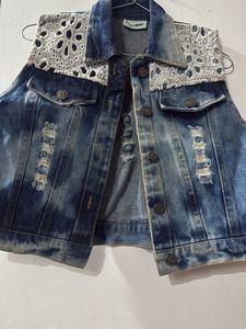 Denim Vest with Lace Detailing