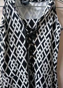 Monochrome Geometric Lace-Up Dress