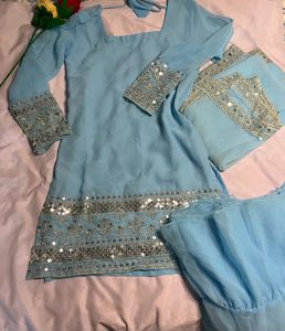 Beautiful Blue Embellished Kurta Set