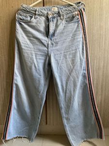 Light Wash Wide Leg Jeans with Side Stripe