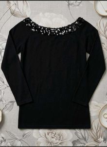 Chic Black Sequin Neck Top