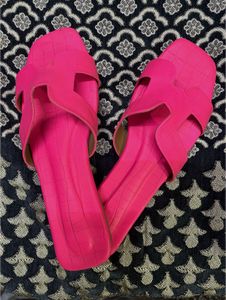 Hot Pink Crocodile Print Slides