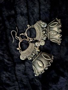 Oxidized Mother of pearl Silver Jhumka Earrings