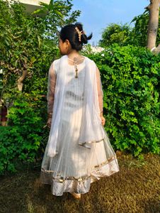 Elegant White Kurta Set with Gold Embellishments