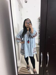 Boho Embroidered Striped Tunic Top