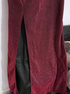 Burgundy Sparkle Off-Shoulder Dress