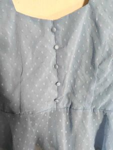 Light Blue Swiss Dot Peplum Top