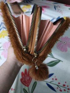 Cute Brown Faux Fur Bunny Pouch