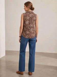 Sleeveless Printed Button-Down Top