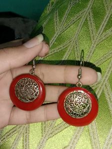 Round Red & Gold Earrings