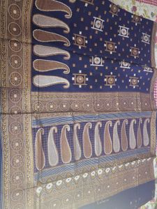 Gold And Silver Printed Cotton Saree