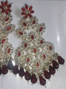 Exquisite Red &amp; Pearl Drop Earrings