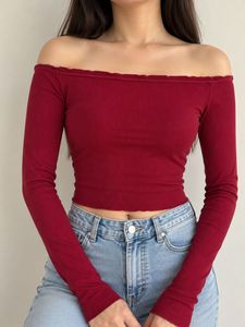 Off-Shoulder Ribbed Crop Top