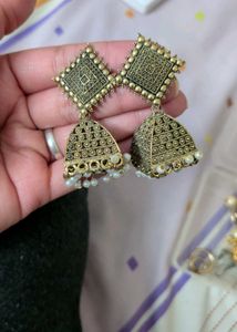 Oxidized Jhumka Earrings with Pearls