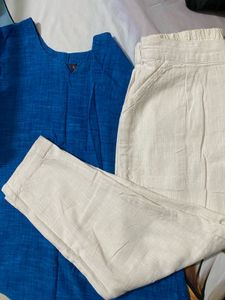 Blue short Kurta with white Pants