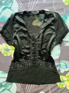 Elegant Black Lace-Up Satin Top