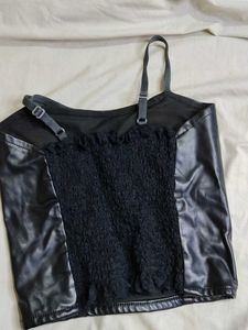 Black Mesh Long Sleeve with leather Top