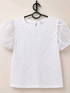 Chic White Polka Dot Top with Puff Sleeves