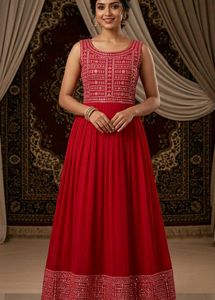 Stunning Embellished Red Ethnic Gown