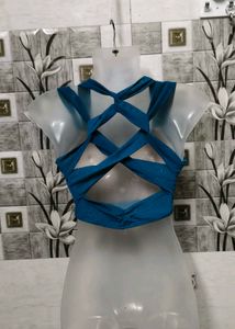Blue Ruched Crop Top