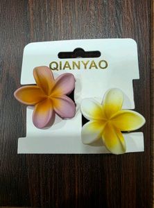 Plumeria Flower Matte Hair Clips - Set of 2