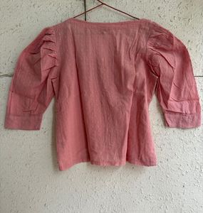 Cute Pink Puff Sleeve Square Neck Top