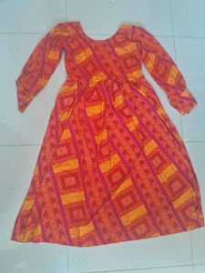 Orange & Pink Printed Kurta