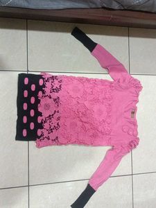 Chic Pink Lace & Polka Dot Top