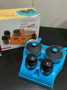 Retro Blue Salt &amp; Pepper Set with Jars- New
