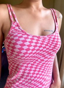 Pink Checkered Mini Dress