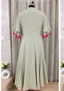 Elegant Light Green Kurti with Pink Tassels