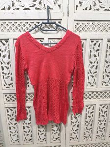 Coral Knit Sweater with Beaded Details