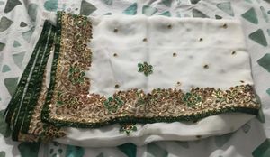 Elegant White Saree with Embellishments