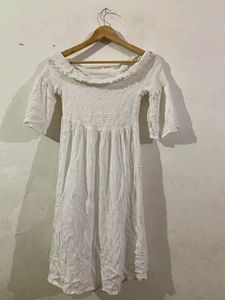 White Off Shoulder Flared Frock