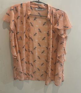Bird Print Ruffle Sleeve Top