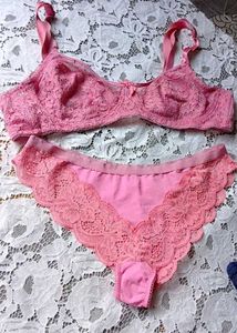 Pink Lace Bra and Panty Set